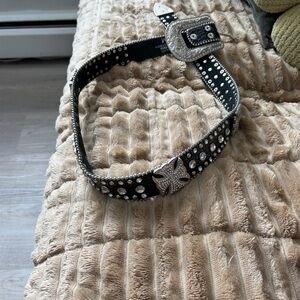 Studded Black Belt with Silver Accents
